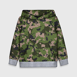 Толстовка-худи детская Камуфляжный паттерн в стиле Woodland, цвет: 3D-меланж