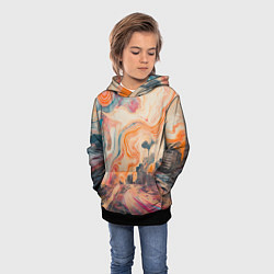 Толстовка-худи детская Абстрактный город и разноцветные краски, цвет: 3D-черный — фото 2