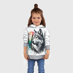 Толстовка-худи детская Портрет волка на фоне природы, цвет: 3D-меланж — фото 2