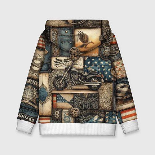 Детская толстовка Patchwork with a motorcycle - ai art / 3D-Белый – фото 2