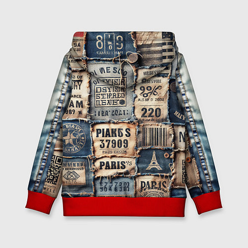 Детская толстовка Пэчворк джинсы из Парижа / 3D-Красный – фото 2