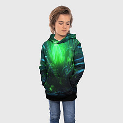 Толстовка-худи детская Зеленая кислотная яркая неоновая абстракция, цвет: 3D-черный — фото 2