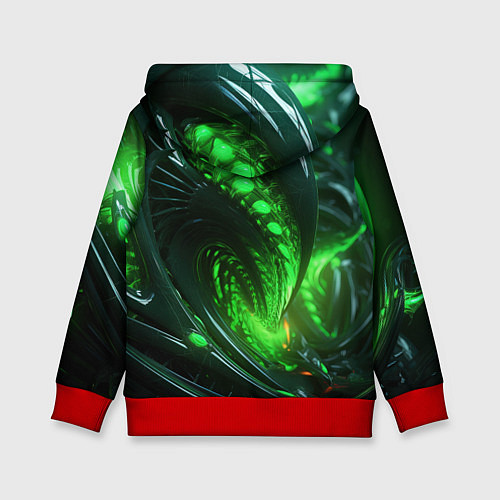 Детская толстовка Кислотная зеленая яркая неоновая абстракция / 3D-Красный – фото 2