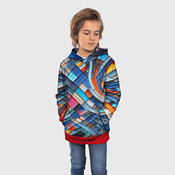 Толстовка-худи детская Абстрактный авангардный пэчворк - нейросеть, цвет: 3D-красный — фото 2