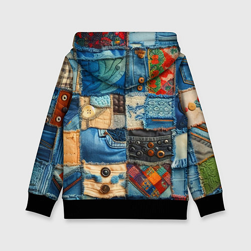 Детская толстовка Vanguard denim patchwork - ai art / 3D-Черный – фото 2