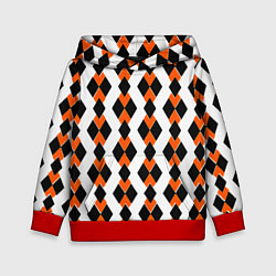 Детская толстовка Чёрные и оранжевые ромбы на белом фоне