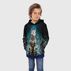 Толстовка-худи детская Кибер кот сидит на печатной плате, цвет: 3D-синий — фото 2