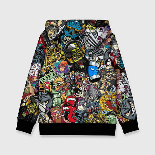 Детская толстовка Разноцветные татуировки в стиле граффити / 3D-Черный – фото 2