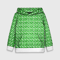 Толстовка-худи детская Белые плюсики на зелёном фоне, цвет: 3D-белый