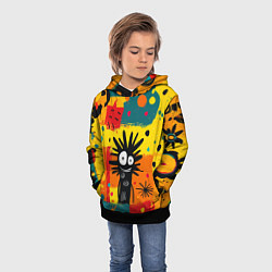 Толстовка-худи детская Красочная абстракция с черным персонажем, цвет: 3D-черный — фото 2