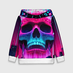 Толстовка-худи детская Pixel skull blast brain - cyber city ai art, цвет: 3D-белый