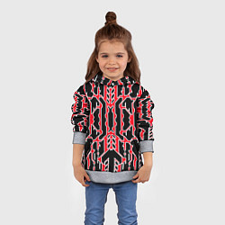 Толстовка-худи детская Техно красные линии с белой обводкой на чёрном фон, цвет: 3D-меланж — фото 2