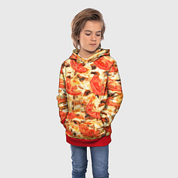 Толстовка-худи детская Пицца с грибами и томатом - текстура, цвет: 3D-красный — фото 2
