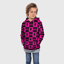 Толстовка-худи детская BTS pattern pink logo, цвет: 3D-меланж — фото 2
