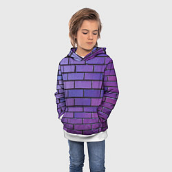 Толстовка-худи детская Кирпичная стена фиолетовый паттерн, цвет: 3D-белый — фото 2