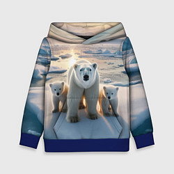 Толстовка-худи детская Polar bear with her cubs - ai art, цвет: 3D-синий