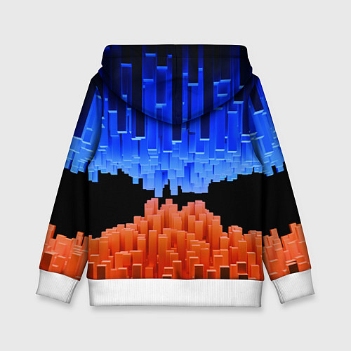 Детская толстовка Стягивающиеся в центре синие и оранжевые блоки / 3D-Белый – фото 2