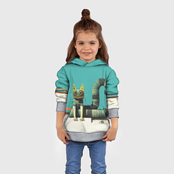 Толстовка-худи детская Механический зеленый кот, цвет: 3D-меланж — фото 2
