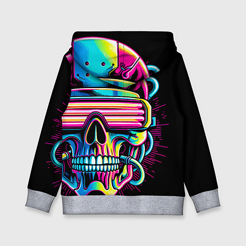 Детская толстовка Cyber skull - ai art neon / 3D-Меланж – фото 2