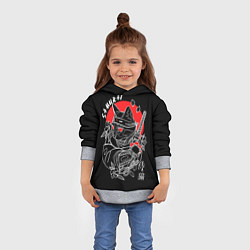 Толстовка-худи детская Черный кот - самурай, цвет: 3D-меланж — фото 2