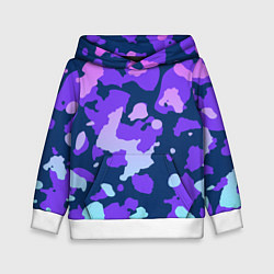 Толстовка-худи детская Паттерн с розовыми фиолетовыми и голубыми пятнами, цвет: 3D-белый