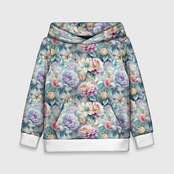Толстовка-худи детская Цветы и бабочки летний паттерн, цвет: 3D-белый