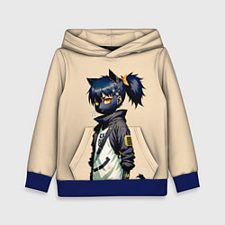 Толстовка-худи детская Прикольная чёрная кошечка - нейросеть, цвет: 3D-синий