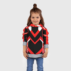 Толстовка-худи детская Красно-белые полосы и чёрный фон, цвет: 3D-меланж — фото 2