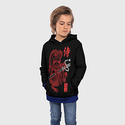 Толстовка-худи детская Дракон с катаной - кодекс самурая, цвет: 3D-синий — фото 2