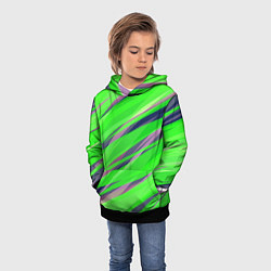 Толстовка-худи детская Зелёный и фиолетовый абстрактные полосы, цвет: 3D-черный — фото 2