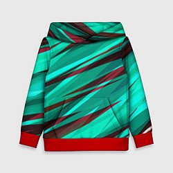 Толстовка-худи детская Бирюзовый и бордовый абстрактные полосы, цвет: 3D-красный