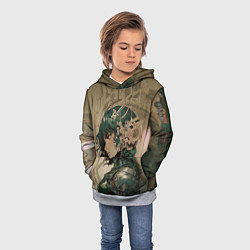 Толстовка-худи детская Девушка в зелёной броне, цвет: 3D-меланж — фото 2
