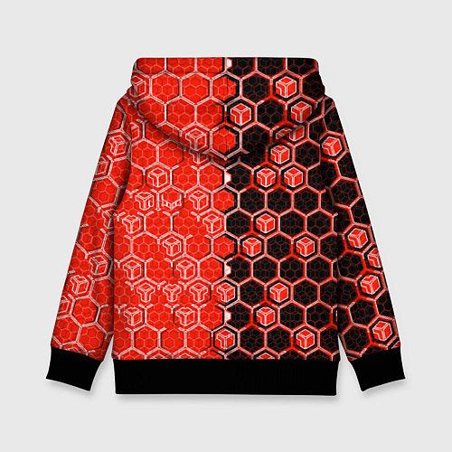 Детская толстовка Техно-киберпанк шестиугольники красный и чёрный / 3D-Черный – фото 2