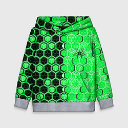 Детская толстовка Техно-киберпанк шестиугольники зелёный и чёрный с
