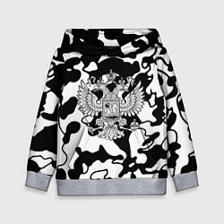 Толстовка-худи детская Герб РФ камуфляж текстура, цвет: 3D-меланж