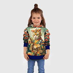 Толстовка-худи детская Кот в кимоно в японском стиле, цвет: 3D-синий — фото 2