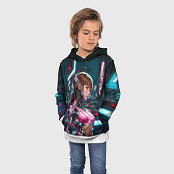 Толстовка-худи детская Девушка-андроид в розовой броне, цвет: 3D-белый — фото 2