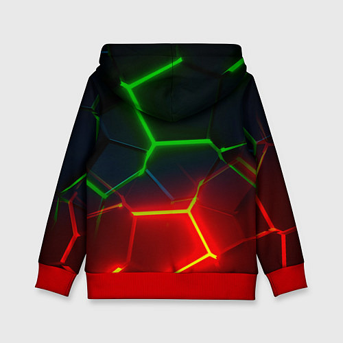 Детская толстовка Зеленые и красные неоновые плиты в разломе / 3D-Красный – фото 2