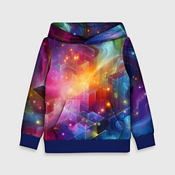 Толстовка-худи детская Геометрический неоновый космос - нейросеть, цвет: 3D-синий