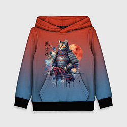 Толстовка-худи детская Кот самурай - бусидо, цвет: 3D-черный
