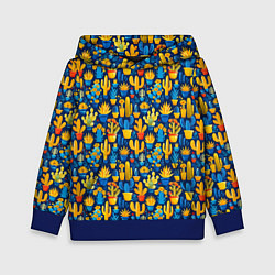 Толстовка-худи детская Кактусы разноцветный мексиканский яркий узор, цвет: 3D-синий