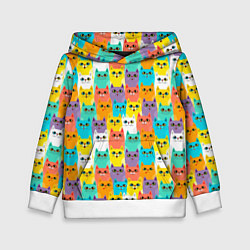 Толстовка-худи детская Разноцветные узорчатые котята, цвет: 3D-белый
