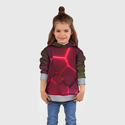Толстовка-худи детская Маджента неоновые плиты в разломе, цвет: 3D-меланж — фото 2