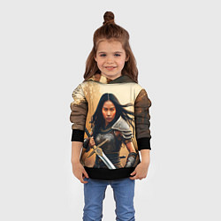 Толстовка-худи детская Девушка самурай, цвет: 3D-черный — фото 2