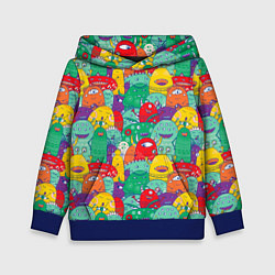 Толстовка-худи детская Разноцветные монстрики, цвет: 3D-синий