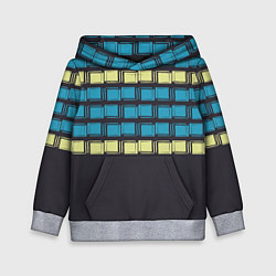 Толстовка-худи детская Голубые и мятные квадраты на темном, цвет: 3D-меланж
