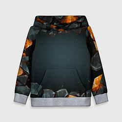 Толстовка-худи детская Текстурные темные и золотые камни, цвет: 3D-меланж