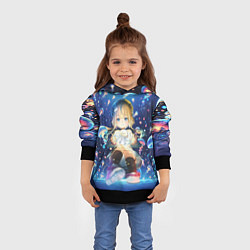 Толстовка-худи детская Джели - медуза не умеет плавать в ночи, цвет: 3D-черный — фото 2