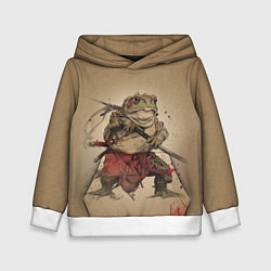 Толстовка-худи детская Жаба самурай - каллиграфия, цвет: 3D-белый