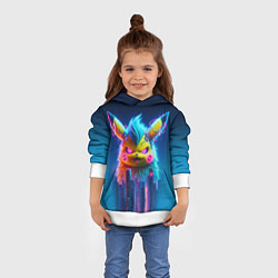 Толстовка-худи детская Кибер-Пикачу среди небоскрёбов - нейроарт, цвет: 3D-белый — фото 2